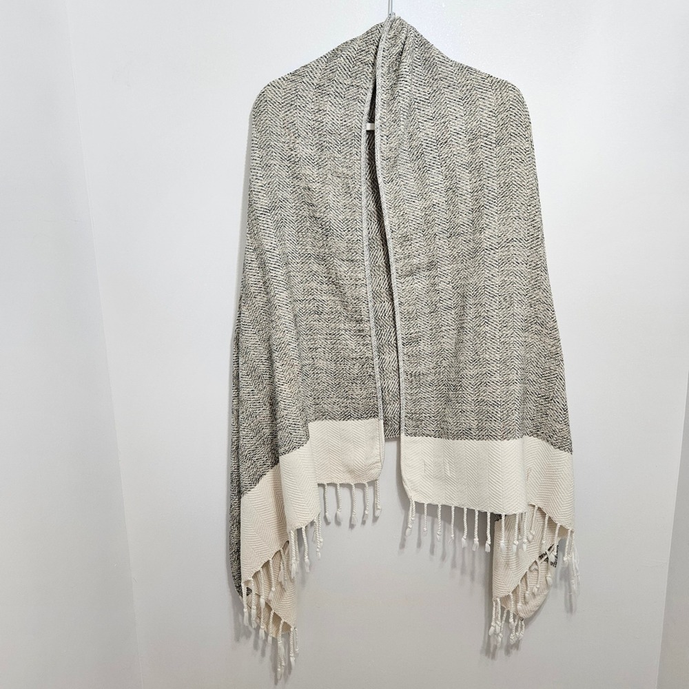 Smyrna Turkish Cotton Blanket Wrap Shawl Black Cream Fringe 35x67 - Picture 7 of 7
